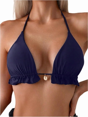 SOLY HUX Women's Halter Bikini Tops Frill Trim Triangle Bathing Suit Swimsuit Tops