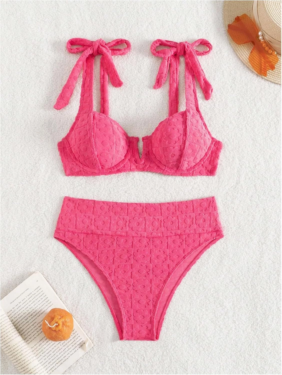 SOLY HUX Women's High Waisted Bathing Suit Tie Shoulder Underwire Summer Swimsuit Bikini Set