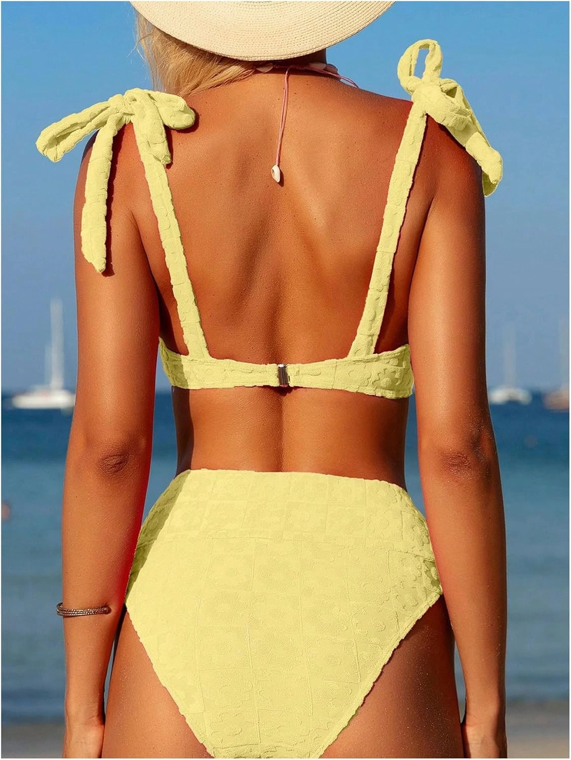 SOLY HUX Women's High Waisted Bathing Suit Tie Shoulder Underwire Summer Swimsuit Bikini Set