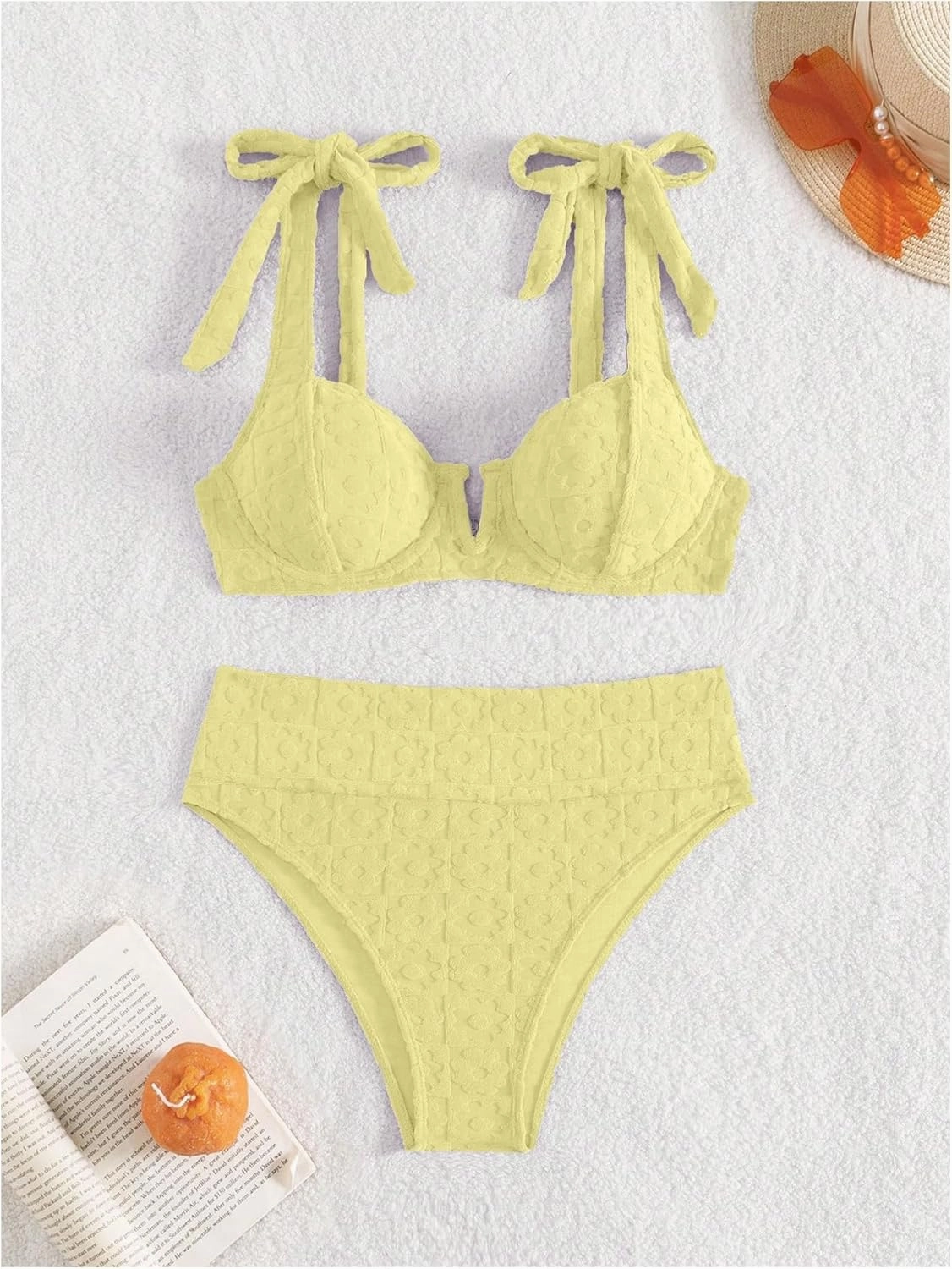 SOLY HUX Women's High Waisted Bathing Suit Tie Shoulder Underwire Summer Swimsuit Bikini Set