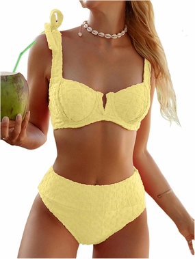 SOLY HUX Women's High Waisted Bathing Suit Tie Shoulder Underwire Summer Swimsuit Bikini Set