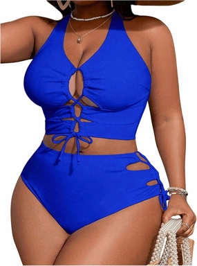 SOLY HUX Women's Plus Size Bikini Set Sexy Swimsuit Lace Up Tummy Control 2 Piece Bathing Suit