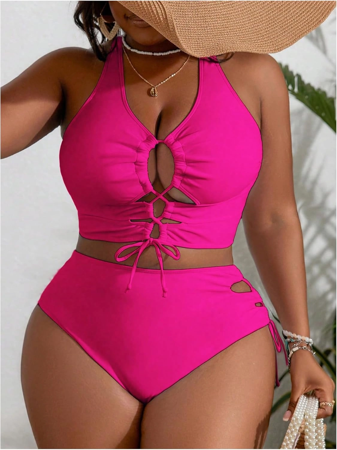 SOLY HUX Women's Plus Size Bikini Set Sexy Swimsuit Lace Up Tummy Control 2 Piece Bathing Suit