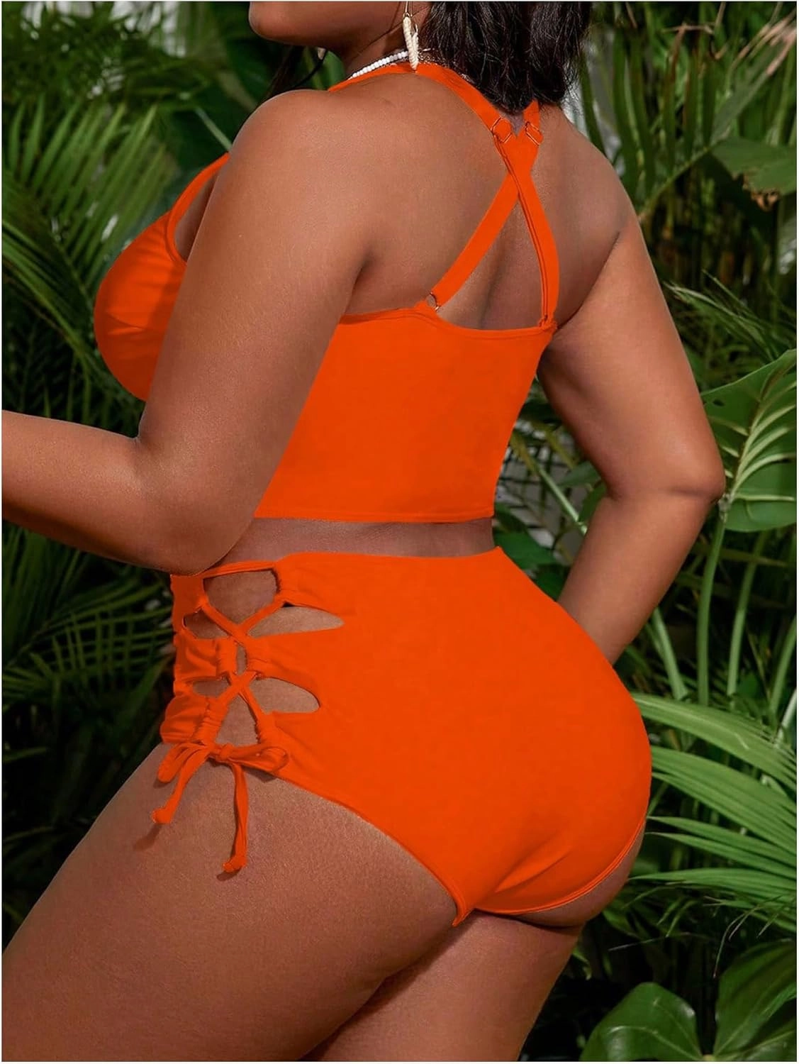 SOLY HUX Women's Plus Size Bikini Set Sexy Swimsuit Lace Up Tummy Control 2 Piece Bathing Suit