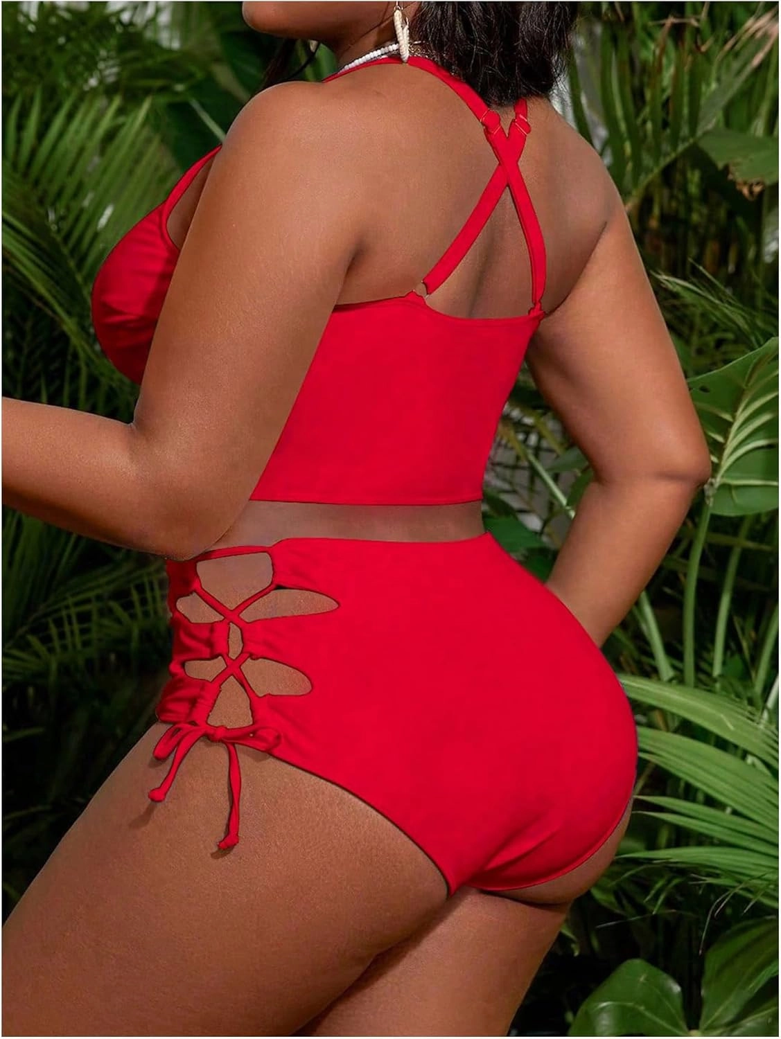 SOLY HUX Women's Plus Size Bikini Set Sexy Swimsuit Lace Up Tummy Control 2 Piece Bathing Suit