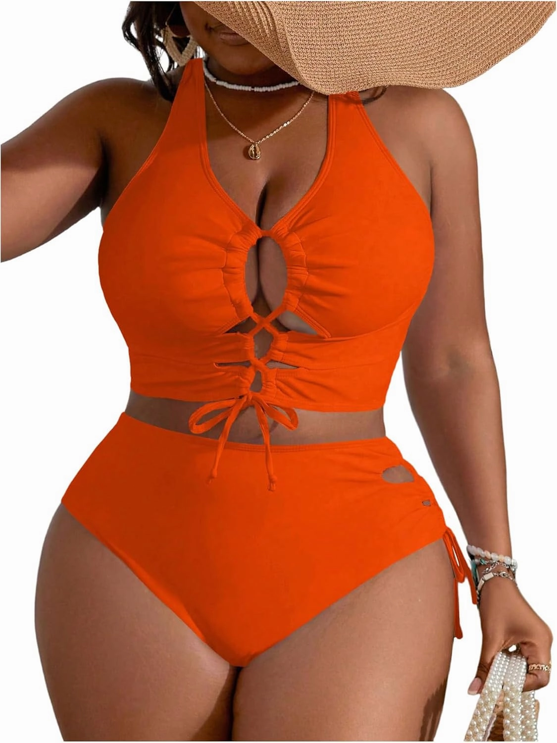 SOLY HUX Women's Plus Size Bikini Set Sexy Swimsuit Lace Up Tummy Control 2 Piece Bathing Suit