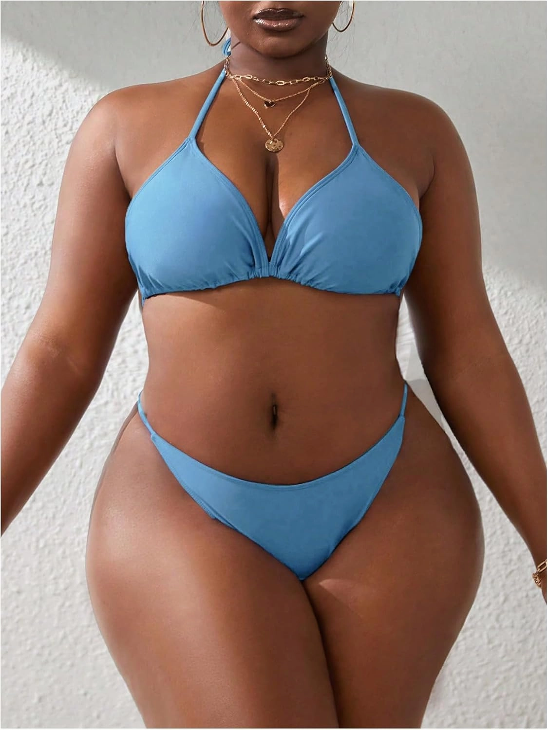 SOLY HUX Women's Plus Size Sexy 4 Piece Swimsuits Halter Bikini Sets with Drawstring Long Sleeve Cover Up Bathing Suit