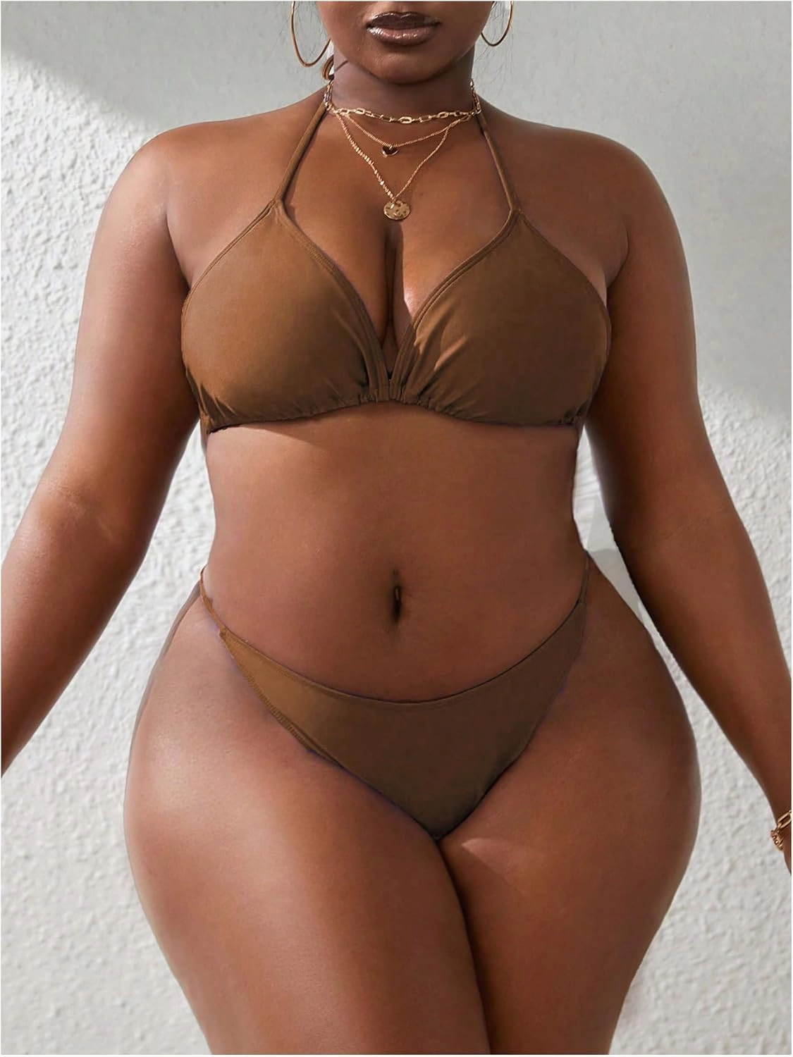 SOLY HUX Women's Plus Size Sexy 4 Piece Swimsuits Halter Bikini Sets with Drawstring Long Sleeve Cover Up Bathing Suit