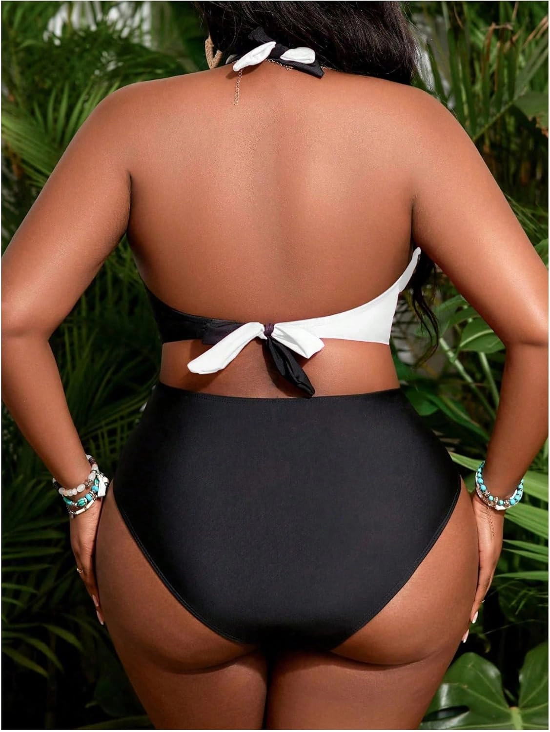 SOLY HUX Women's Plus Size Swimsuit Color Block Halter Criss Cross Bikini Sets Two Piece Bathing Suit
