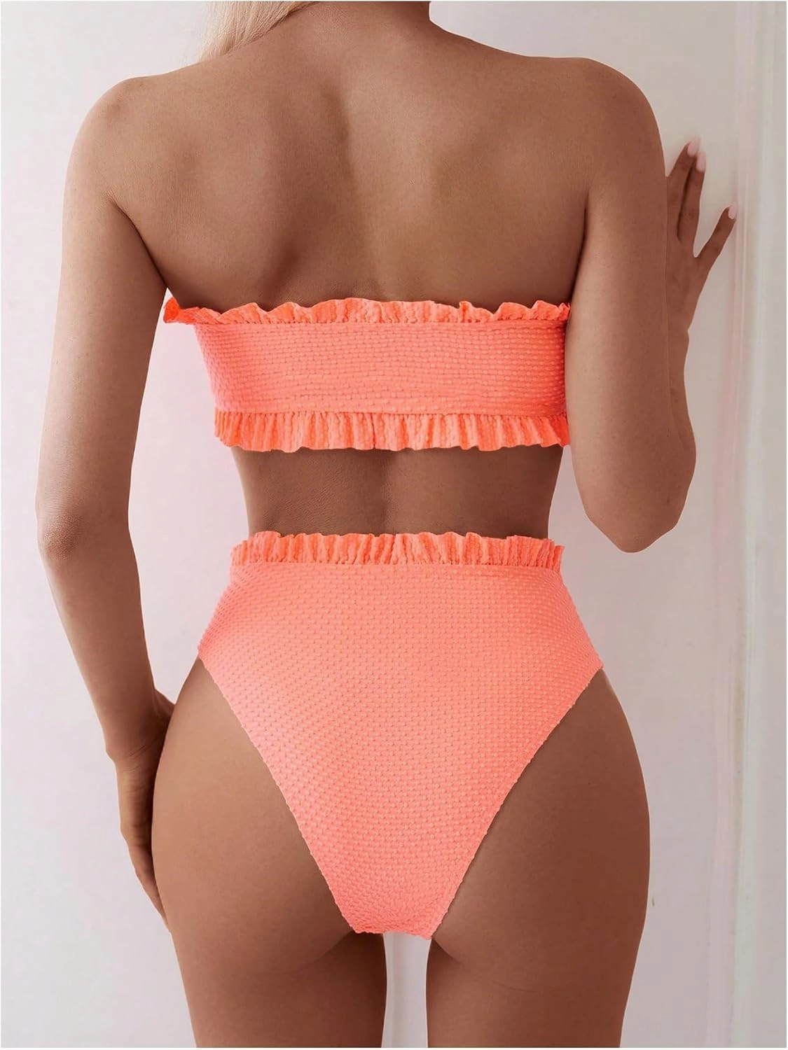 SOLY HUX Women's Ruffle Strapless Bikini Set 2 Piece Bandeau Swimsuit High Waist Bathing Suits