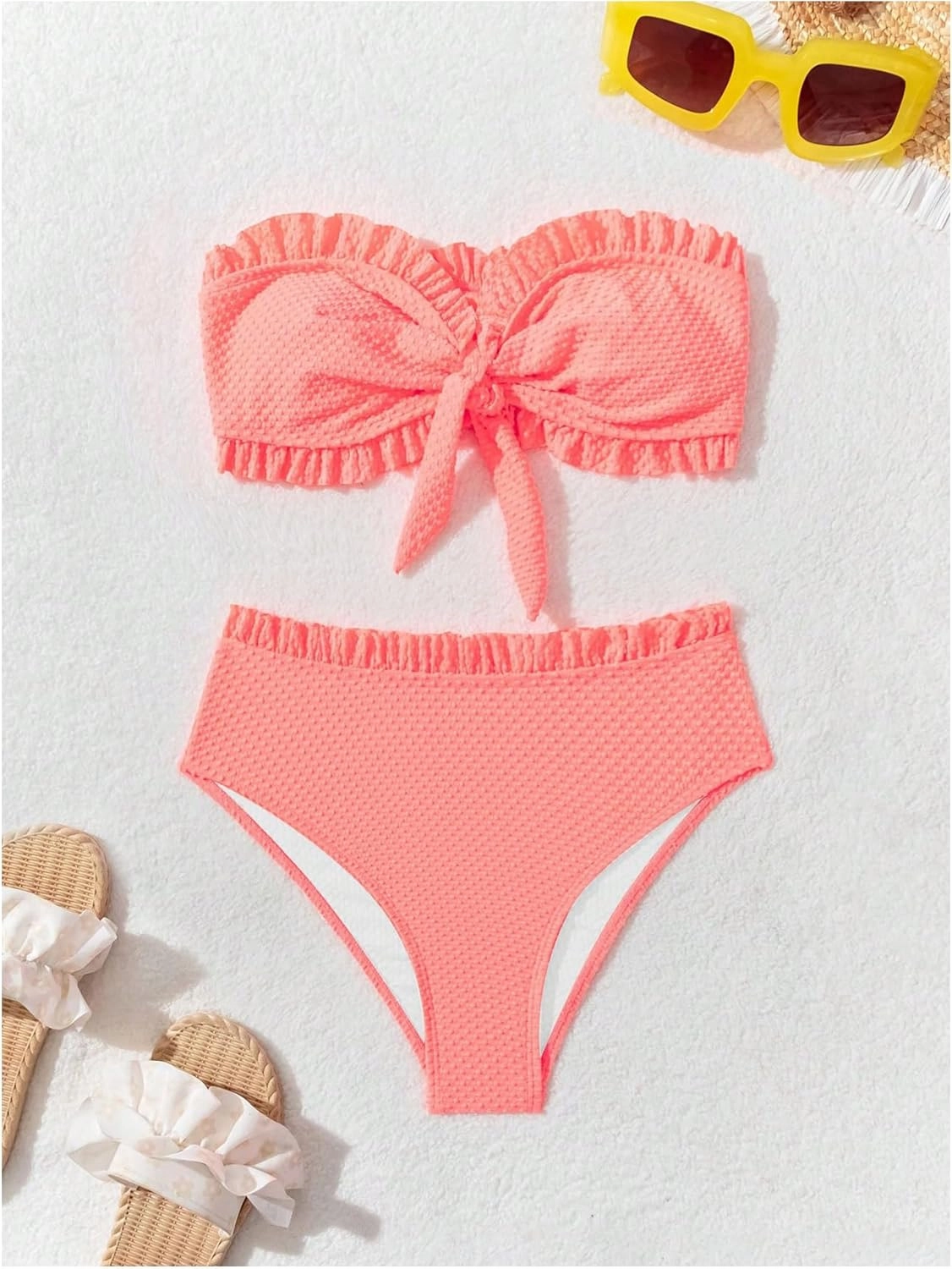 SOLY HUX Women's Ruffle Strapless Bikini Set 2 Piece Bandeau Swimsuit High Waist Bathing Suits