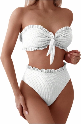 SOLY HUX Women's Ruffle Strapless Bikini Set 2 Piece Bandeau Swimsuit High Waist Bathing Suits