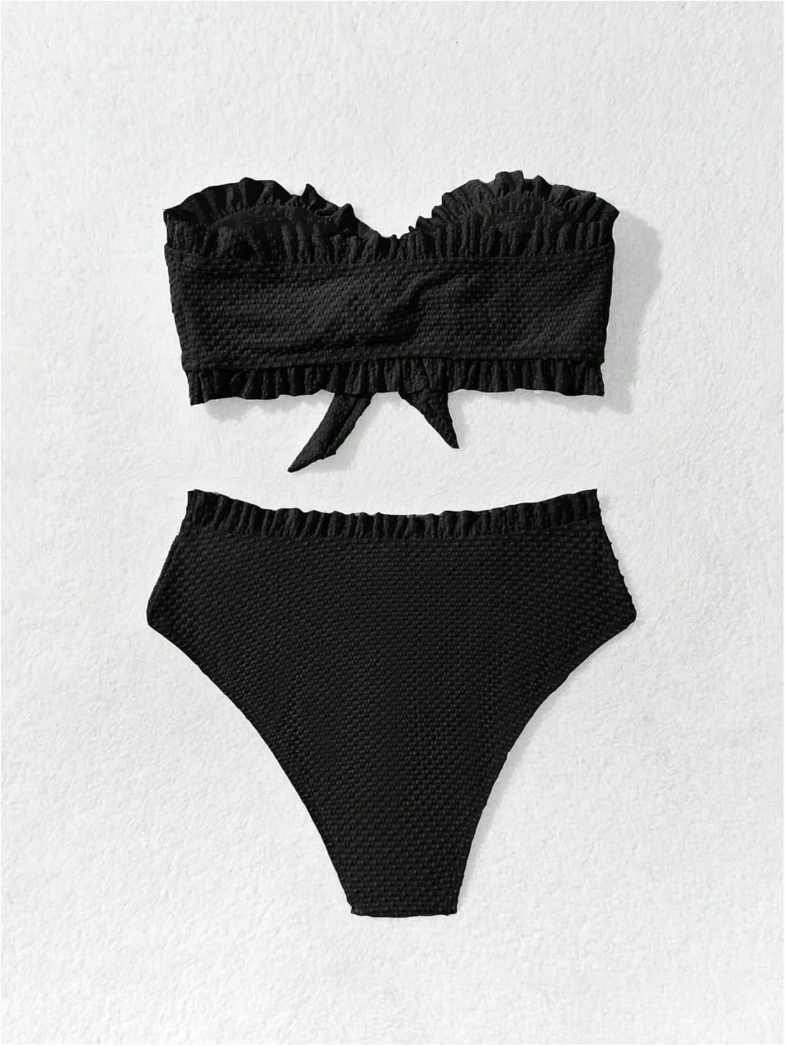 SOLY HUX Women's Ruffle Strapless Bikini Set 2 Piece Bandeau Swimsuit High Waist Bathing Suits