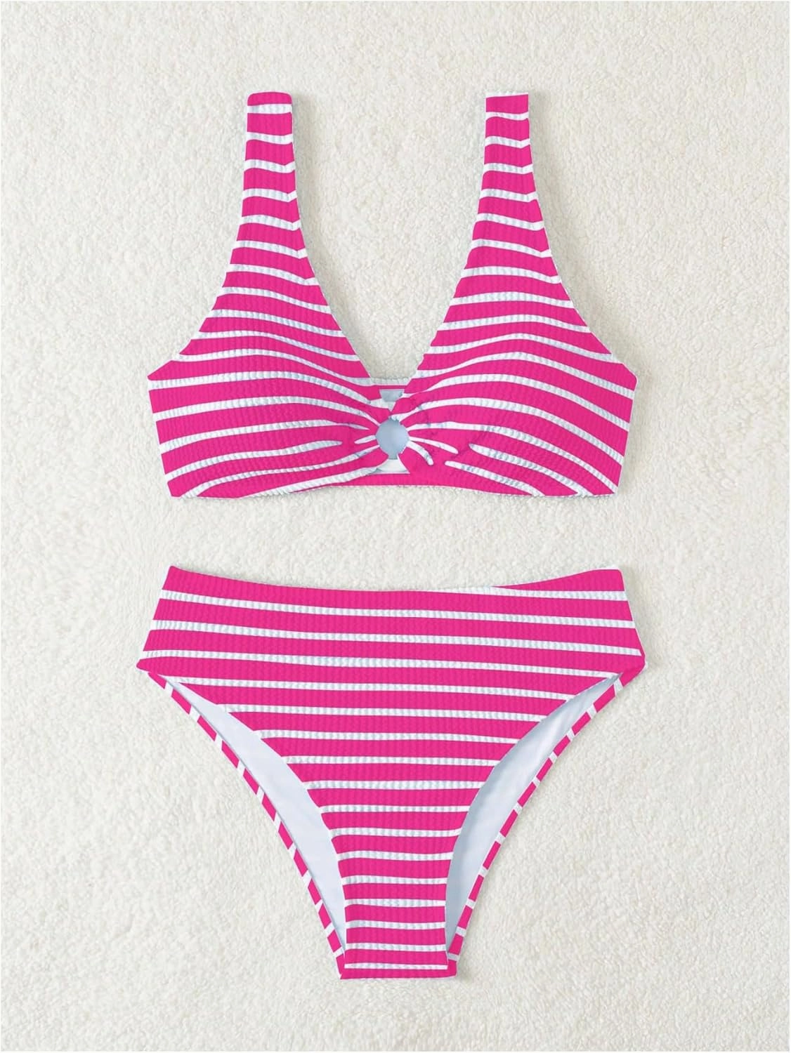 SOLY HUX Women's Striped Bathing Suit V Neck High Waisted Bikini Sets Two Piece Swimsuit