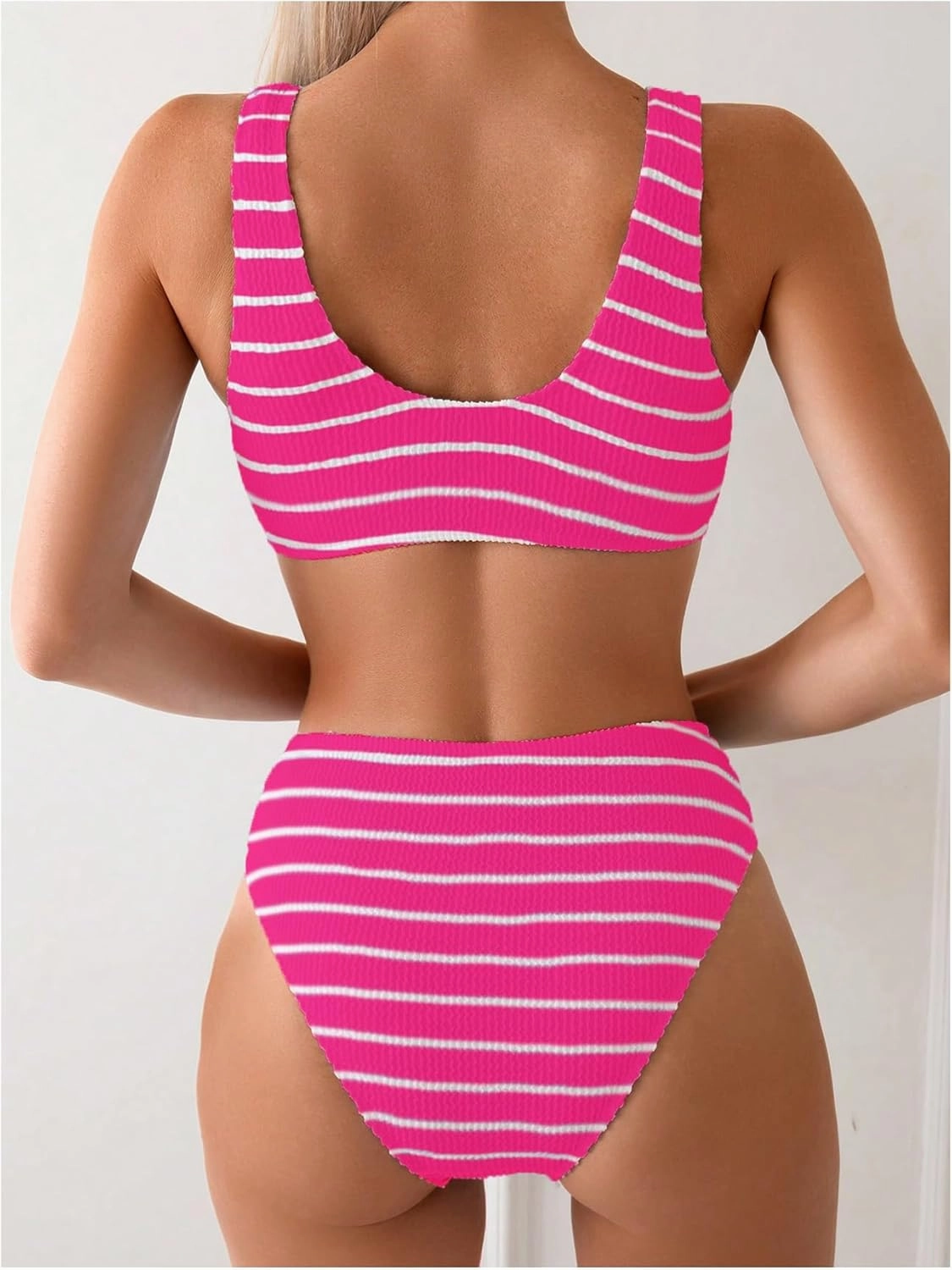 SOLY HUX Women's Striped Bathing Suit V Neck High Waisted Bikini Sets Two Piece Swimsuit