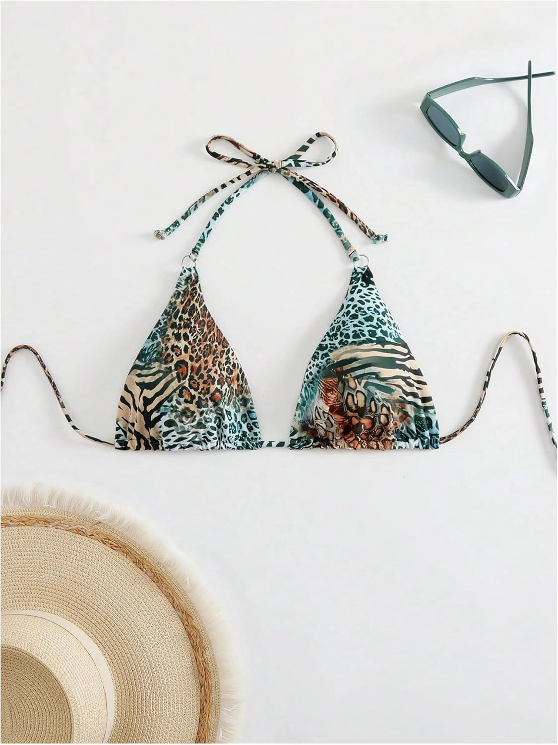 SOLY HUX Women's Triangle Bikini Top Summer Sexy Cheetah Leopard Print Halter Bathing Suit Swim Tops Only
