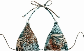 SOLY HUX Women's Triangle Bikini Top Summer Sexy Cheetah Leopard Print Halter Bathing Suit Swim Tops Only