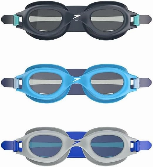 Speedo Adult Swim Goggles 3-Pack ??C Anti-Fog Lenses, 100% UV Protection, Leak-Proof Fit, Comfortable Split Strap, Ages 15 