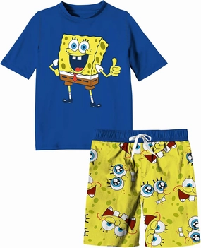 Spongebob Squarepants Boys Swim Trunk & Rashguard Set