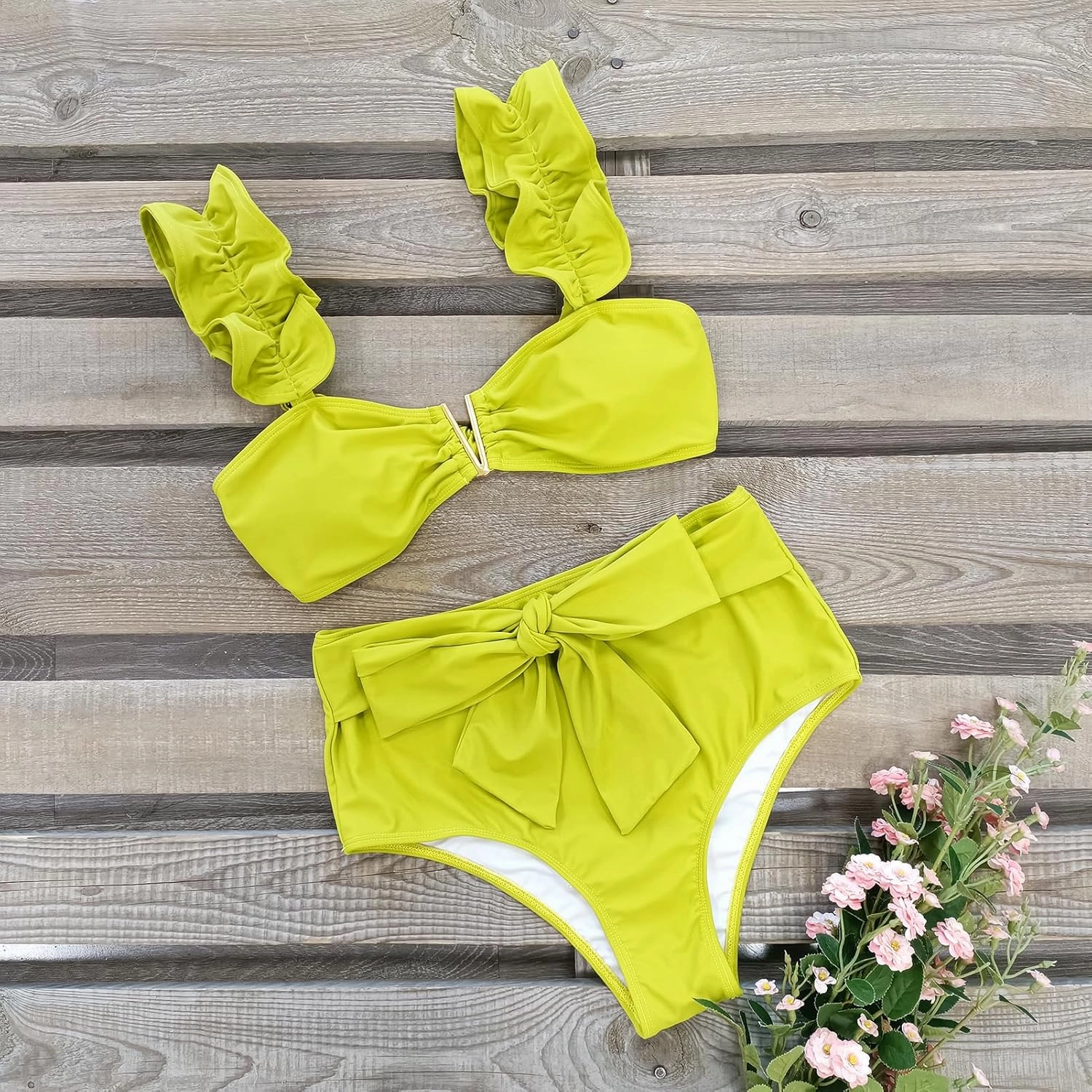 SPORLIKE Women High Waisted Swimsuit Flounce Straps Bikini Bathing Suit