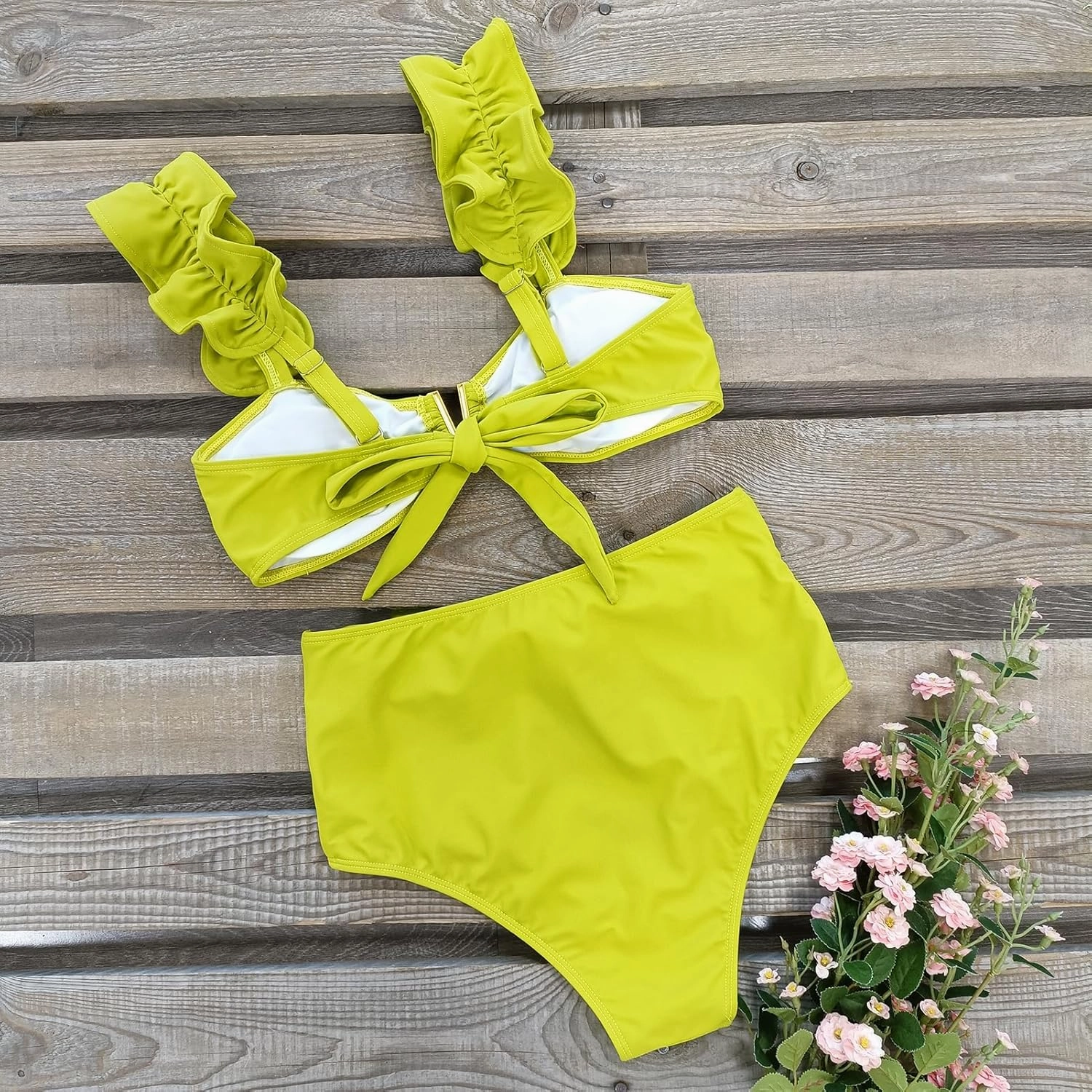 SPORLIKE Women High Waisted Swimsuit Flounce Straps Bikini Bathing Suit