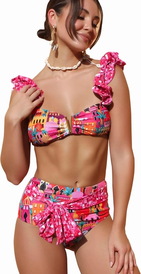 SPORLIKE Women High Waisted Swimsuit Flounce Straps Bikini Bathing Suit