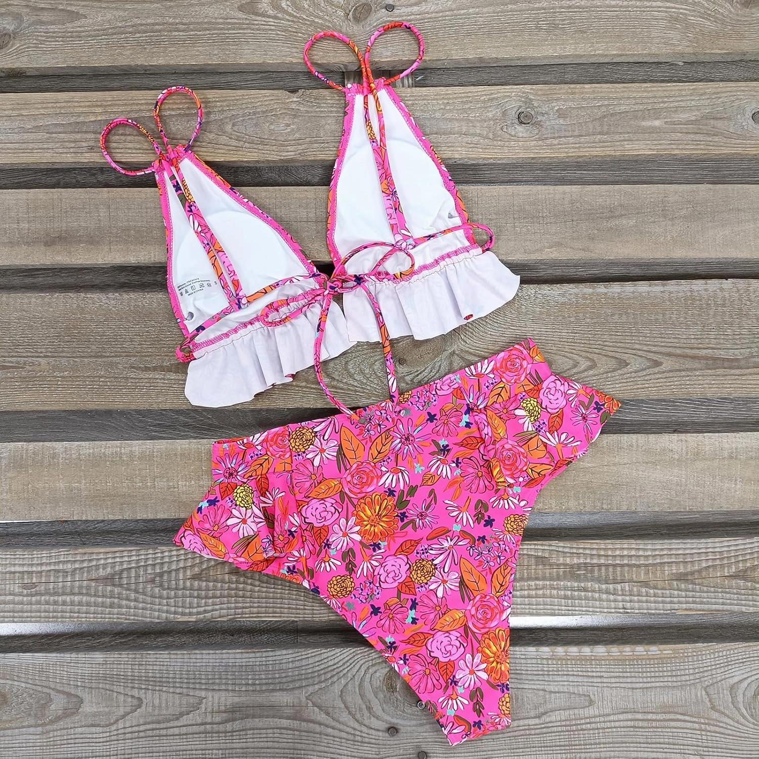 SPORLIKE Women High Waisted Swimsuit Ruffle V Neck Bikini Two Pieces Swimwear
