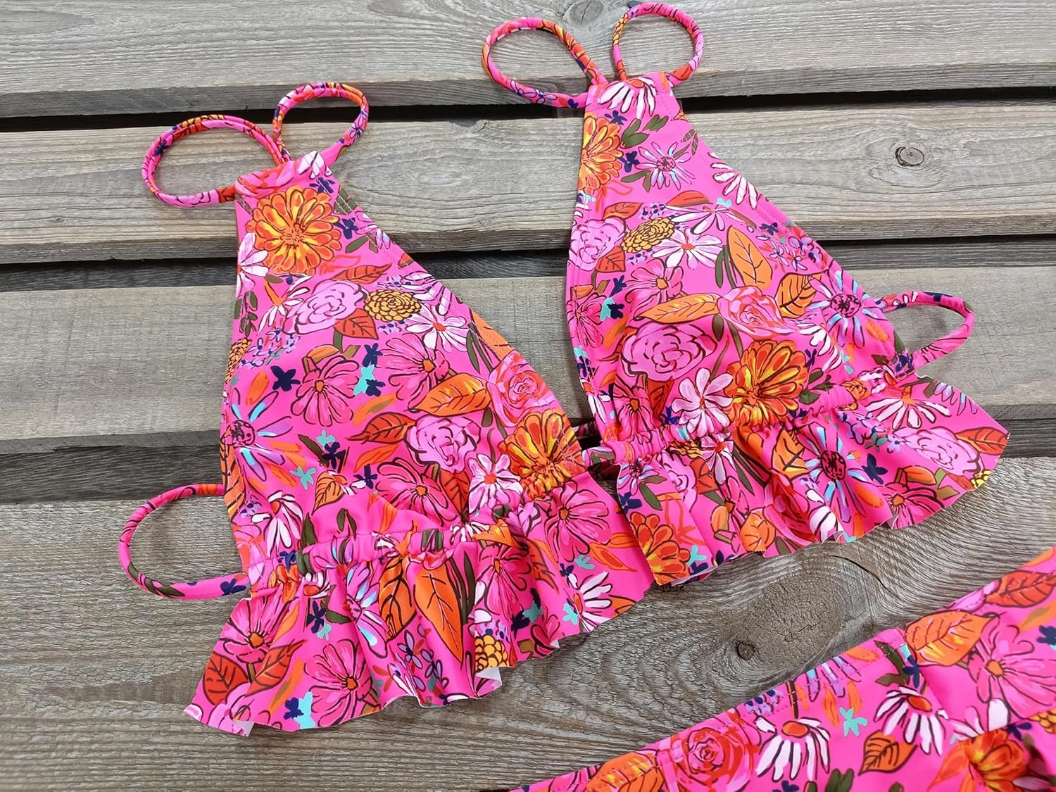 SPORLIKE Women High Waisted Swimsuit Ruffle V Neck Bikini Two Pieces Swimwear