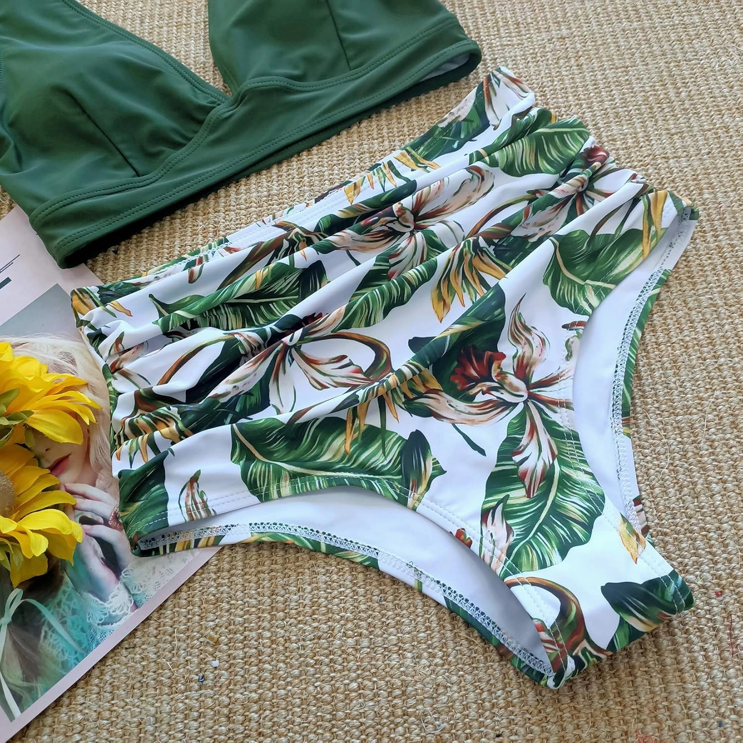 SPORLIKE Women High Waisted Swimsuit Ruffle V Neck Two Pieces Bikini Padded Bathing Suit
