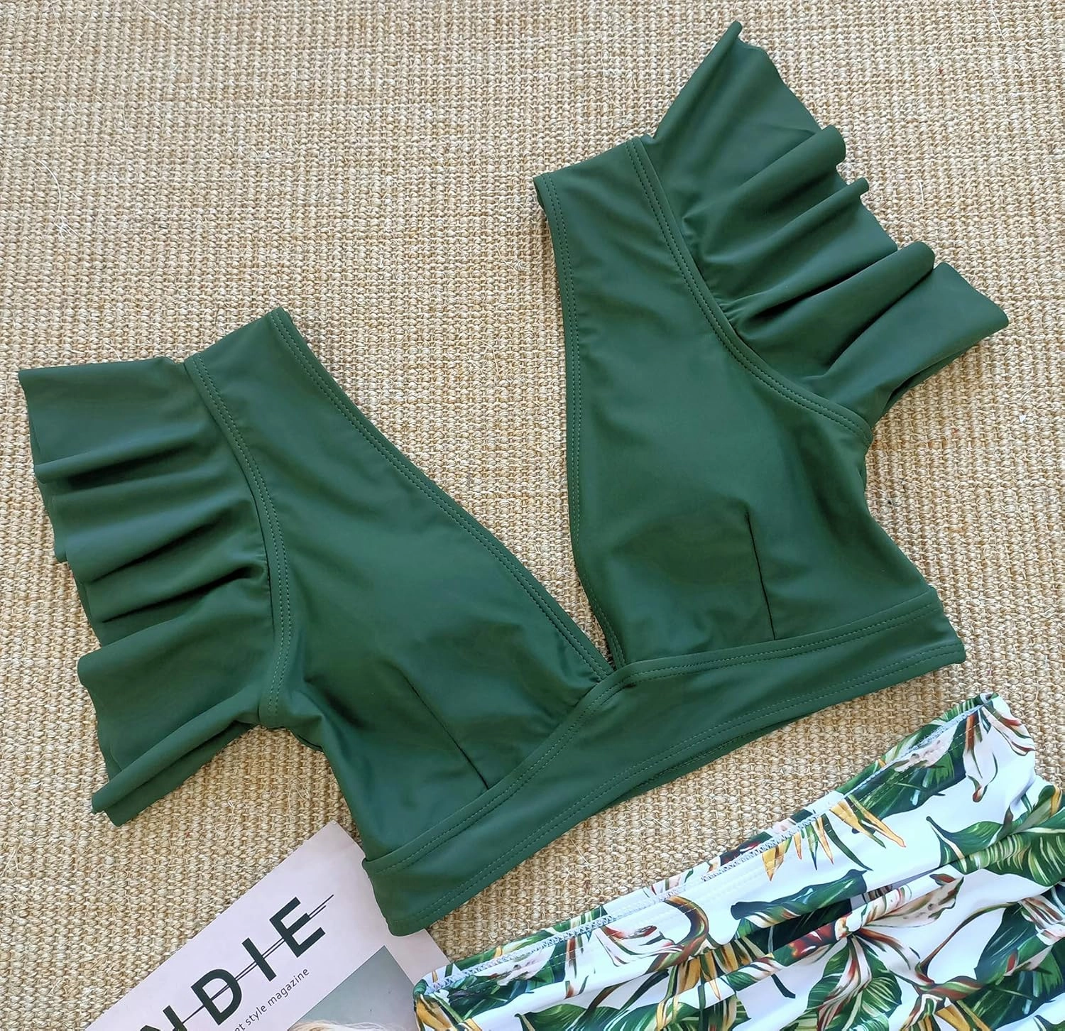 SPORLIKE Women High Waisted Swimsuit Ruffle V Neck Two Pieces Bikini Padded Bathing Suit