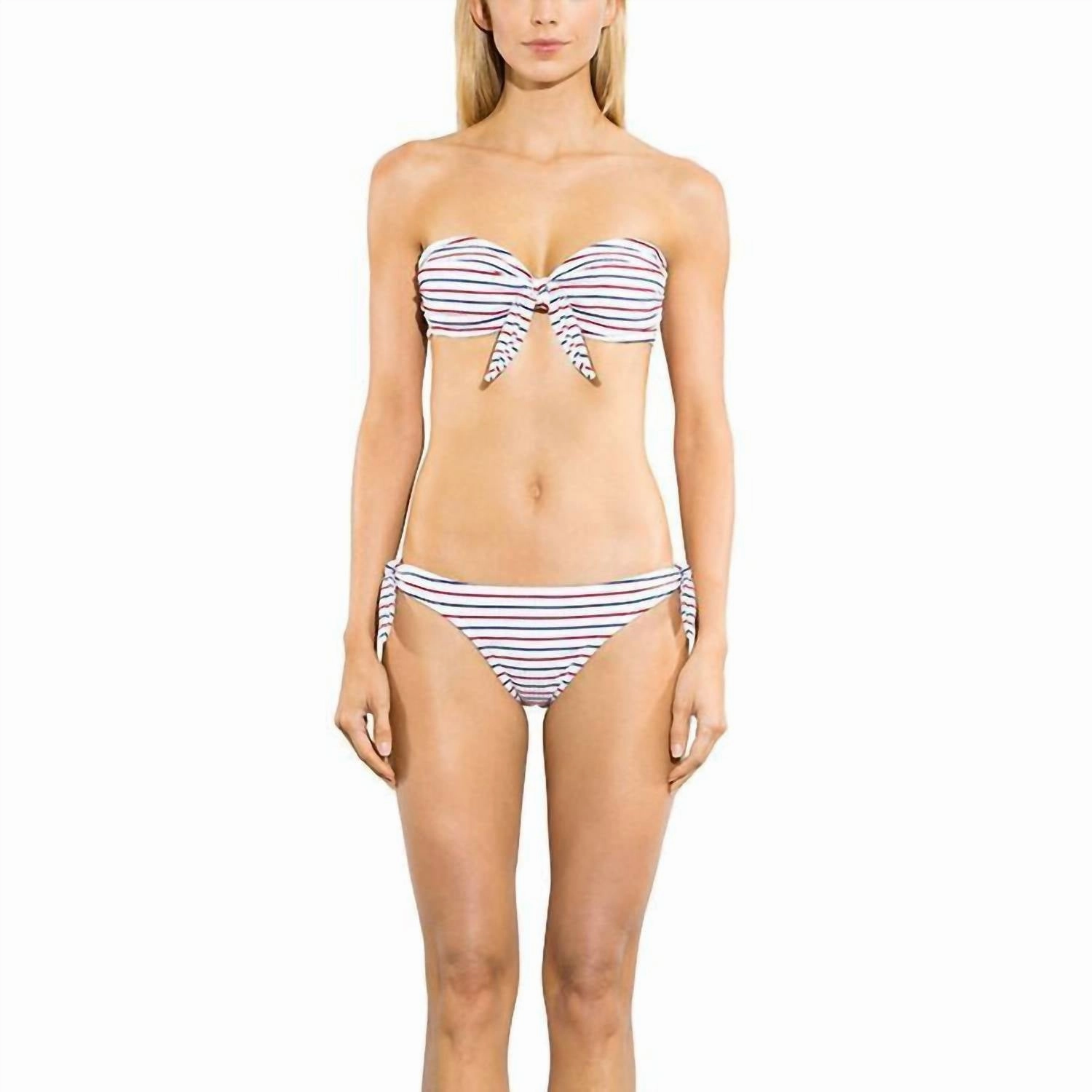 Sport Stripe Rib Bow Bikini Bottom In White Multi