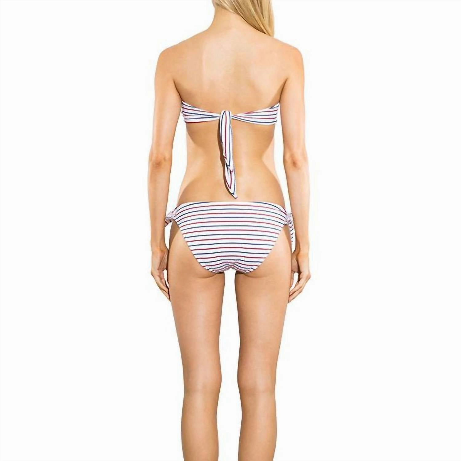 Sport Stripe Rib Bow Bikini Bottom In White Multi