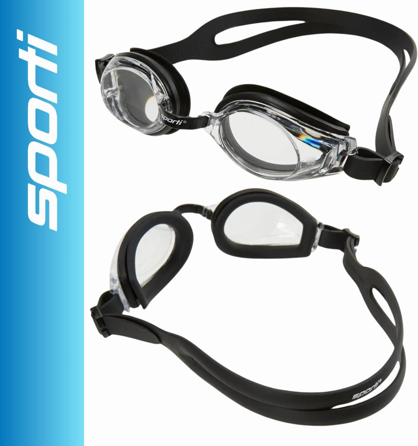 Sporti Unisex Adult Positive Optical Swimming Goggles, Antifog Swim Goggles for Men & Women, Shatter-resistant, Double Straps