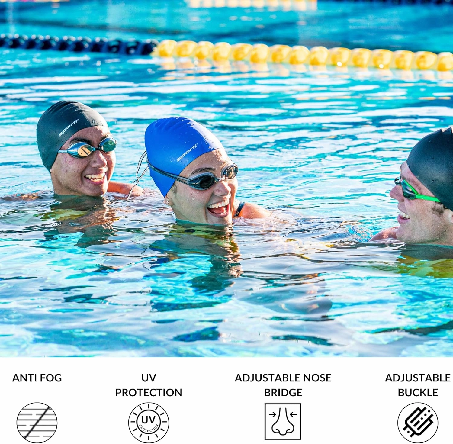 Sporti Unisex Adult Positive Optical Swimming Goggles, Antifog Swim Goggles for Men & Women, Shatter-resistant, Double Straps