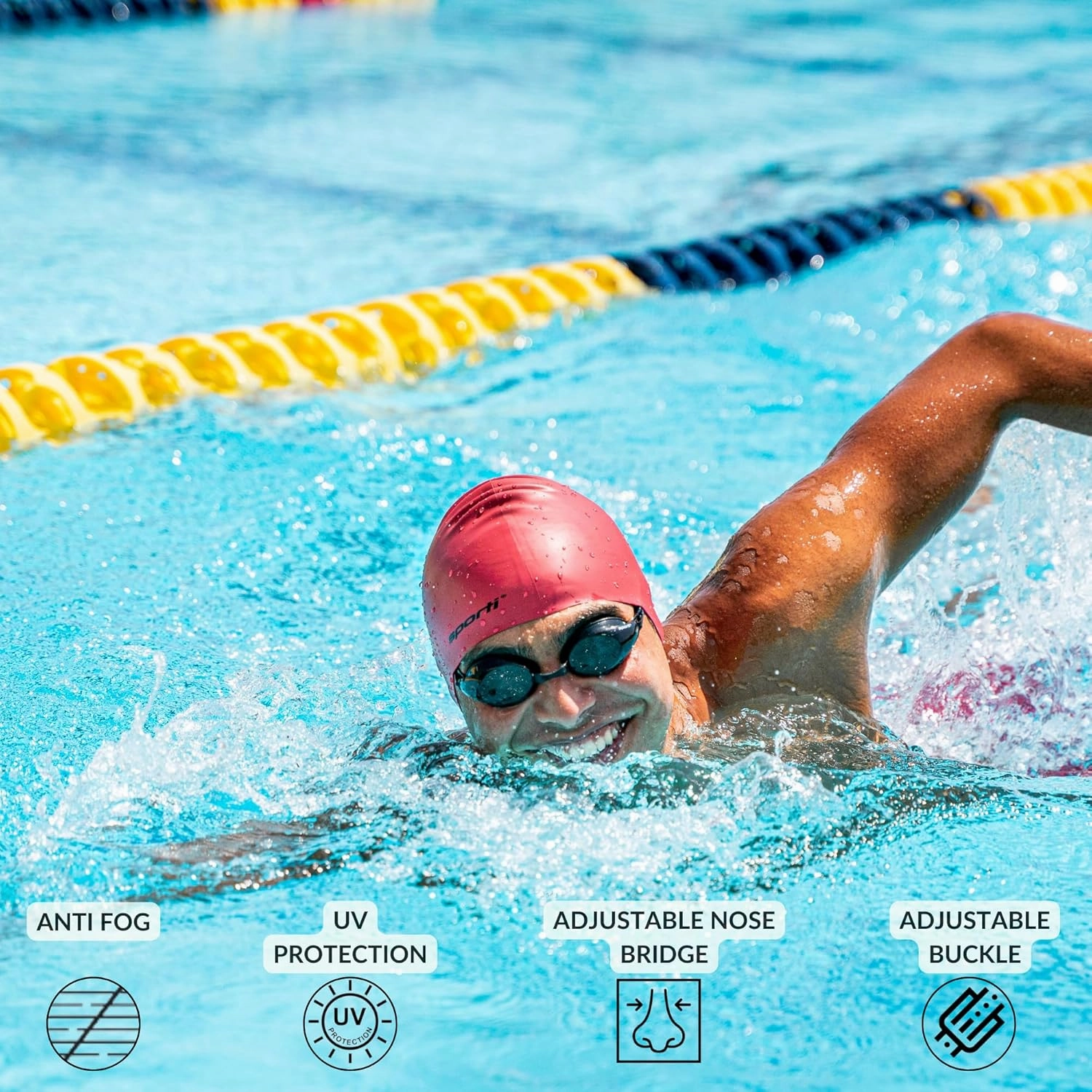 Sporti Unisex Adult Swimming Goggles, Antifog Swim Goggles for Men & Women, Shatter-resistant, Double Straps, Variety Designs