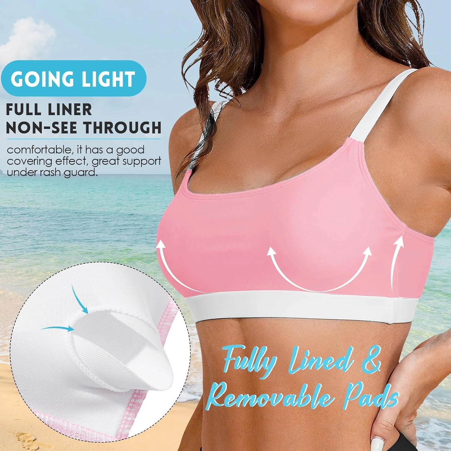 Sports Swim Bra Bikini Tops for Women Classic Bathing Suits Top with Padded Crop Swimsuit