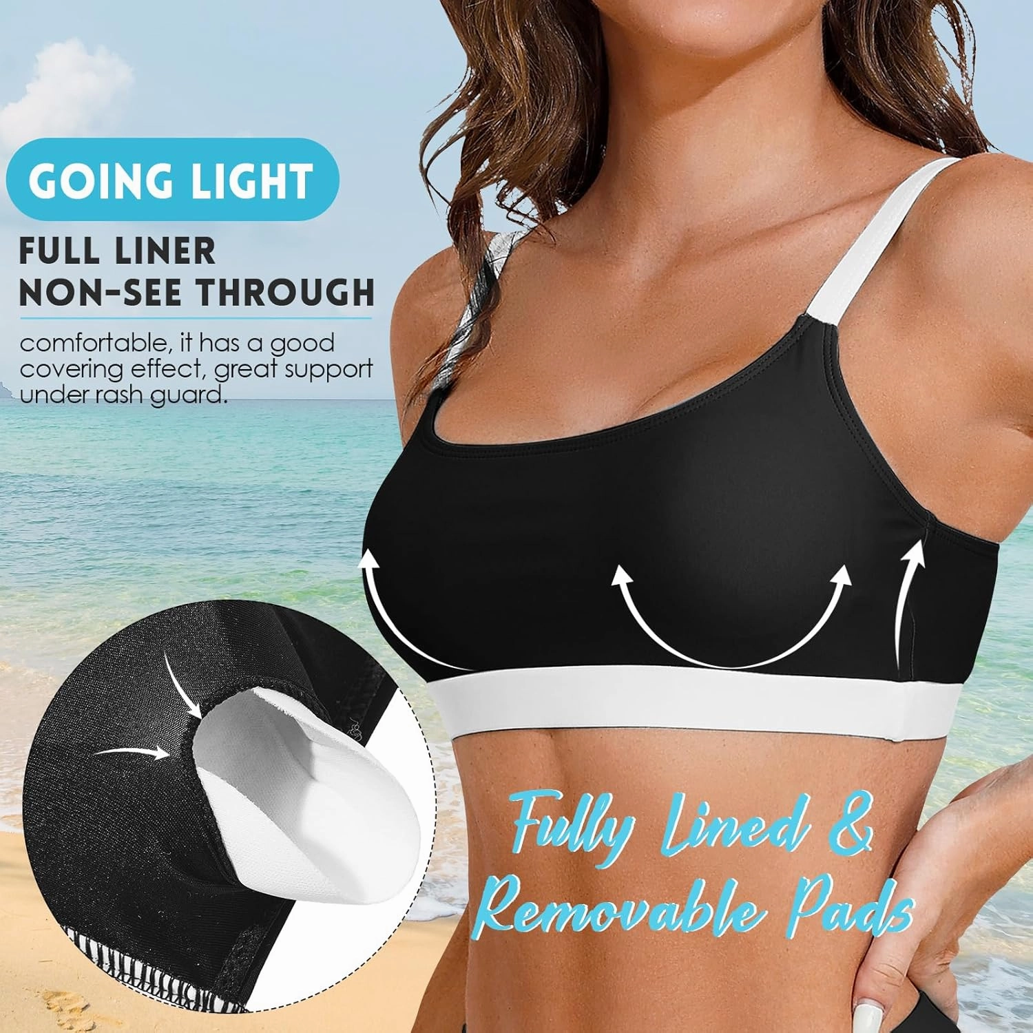 Sports Swim Bra Bikini Tops for Women Classic Bathing Suits Top with Padded Crop Swimsuit