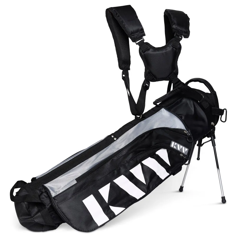 KVV Sunday Carry Bag - Black/Grey/White, Portable golf net, Breathable golf pants, Steel shaft golf irons