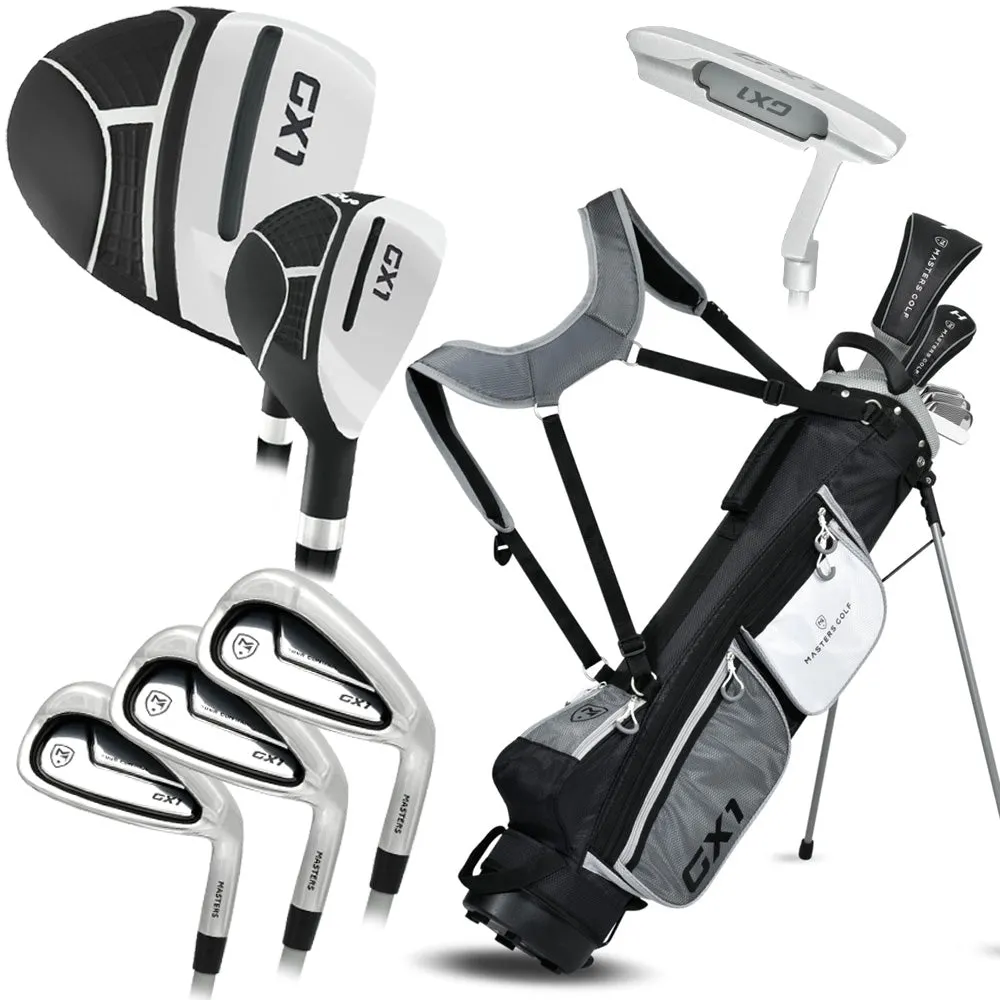 Steal the Spotlight Masters GX1 7-Piece Stand Bag Package Set - Steel Final Call, Soft feel golf balls, Golf alignment sticks, Golf vest for men