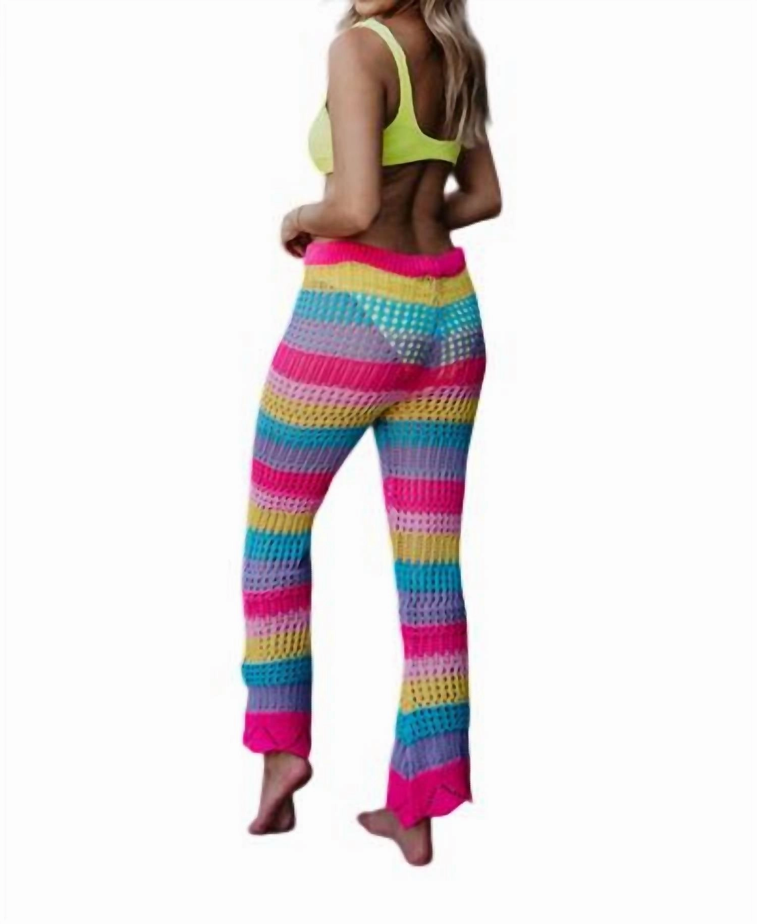 Stripes Crochet Beach Pants In Neon Rainbow