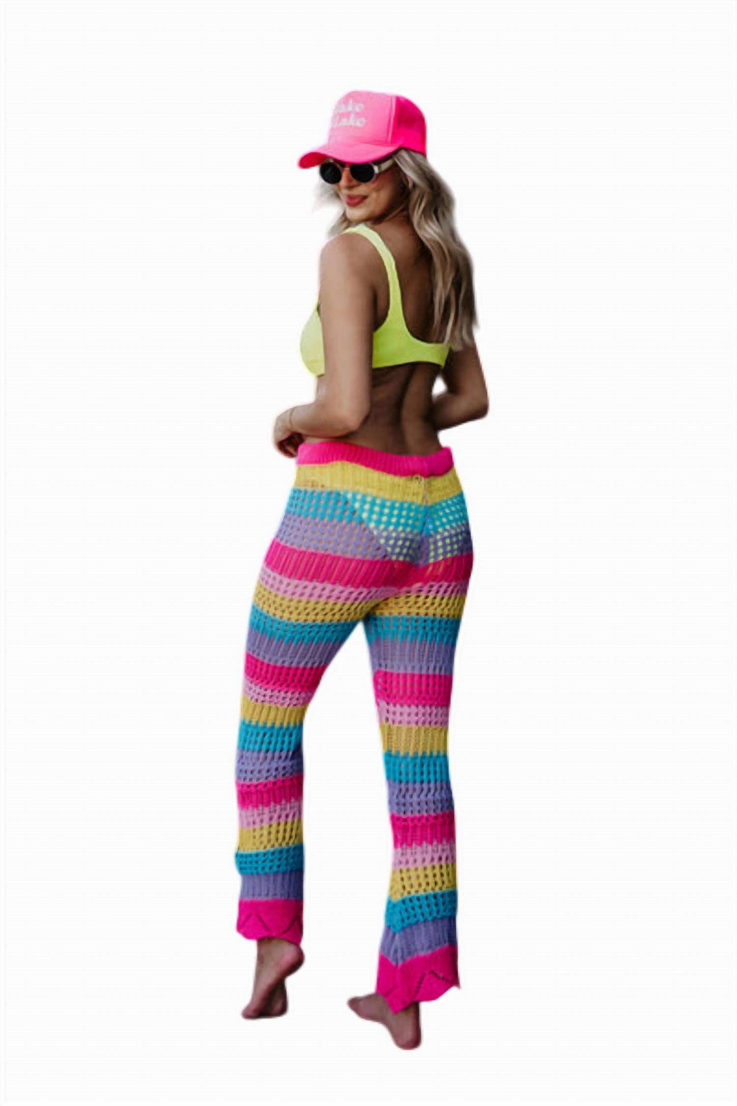 Stripes Crochet Beach Pants In Neon Rainbow