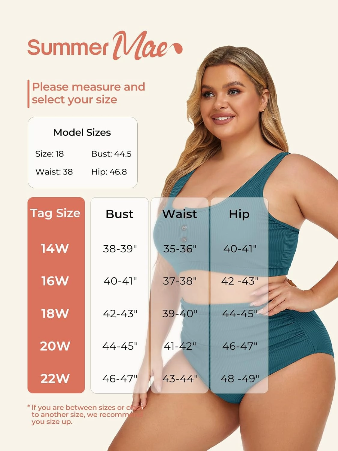 Summer Mae Plus Size Women Ribbed Bikini Set Two Piece High Waist Swimsuit Scoop Top Tummy Control Bathing Suit Swimwear