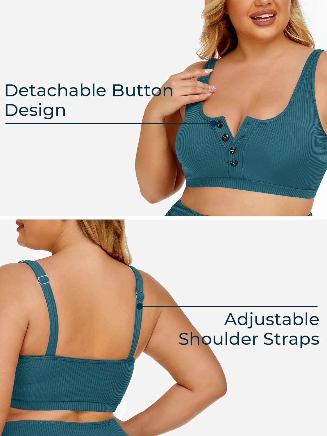 Summer Mae Plus Size Women Ribbed Bikini Set Two Piece High Waist Swimsuit Scoop Top Tummy Control Bathing Suit Swimwear