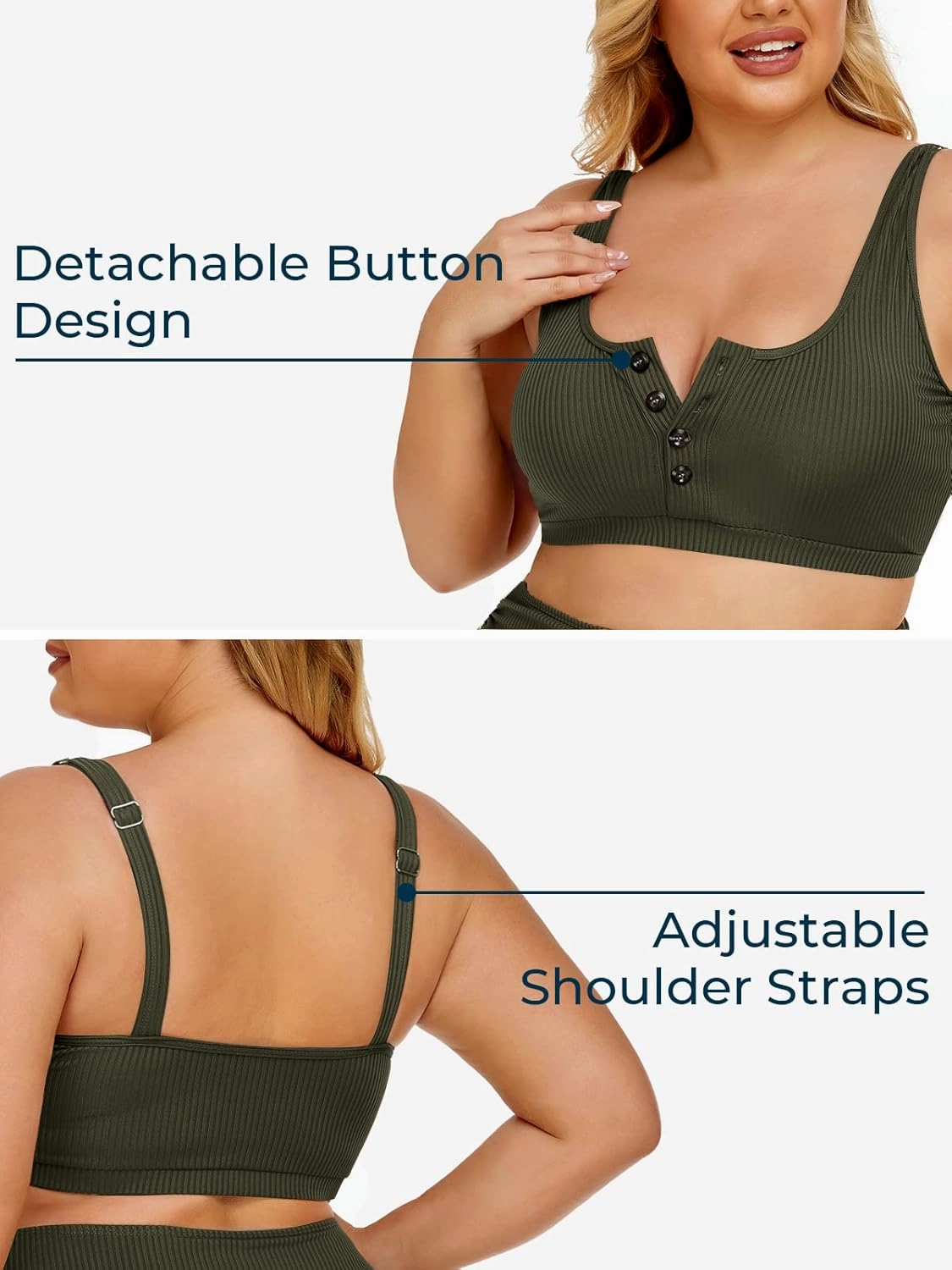 Summer Mae Plus Size Women Ribbed Bikini Set Two Piece High Waist Swimsuit Scoop Top Tummy Control Bathing Suit Swimwear