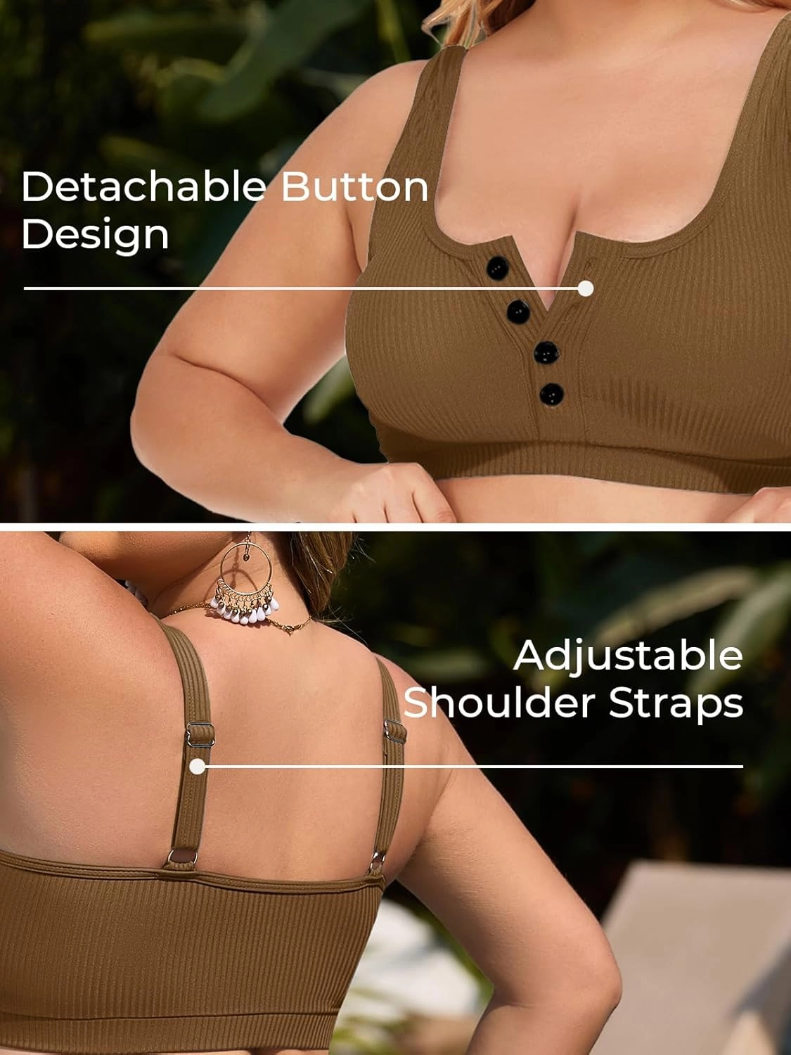 Summer Mae Plus Size Women Ribbed Bikini Set Two Piece High Waist Swimsuit Scoop Top Tummy Control Bathing Suit Swimwear