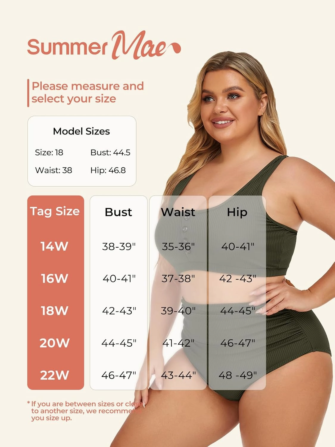 Summer Mae Plus Size Women Ribbed Bikini Set Two Piece High Waist Swimsuit Scoop Top Tummy Control Bathing Suit Swimwear