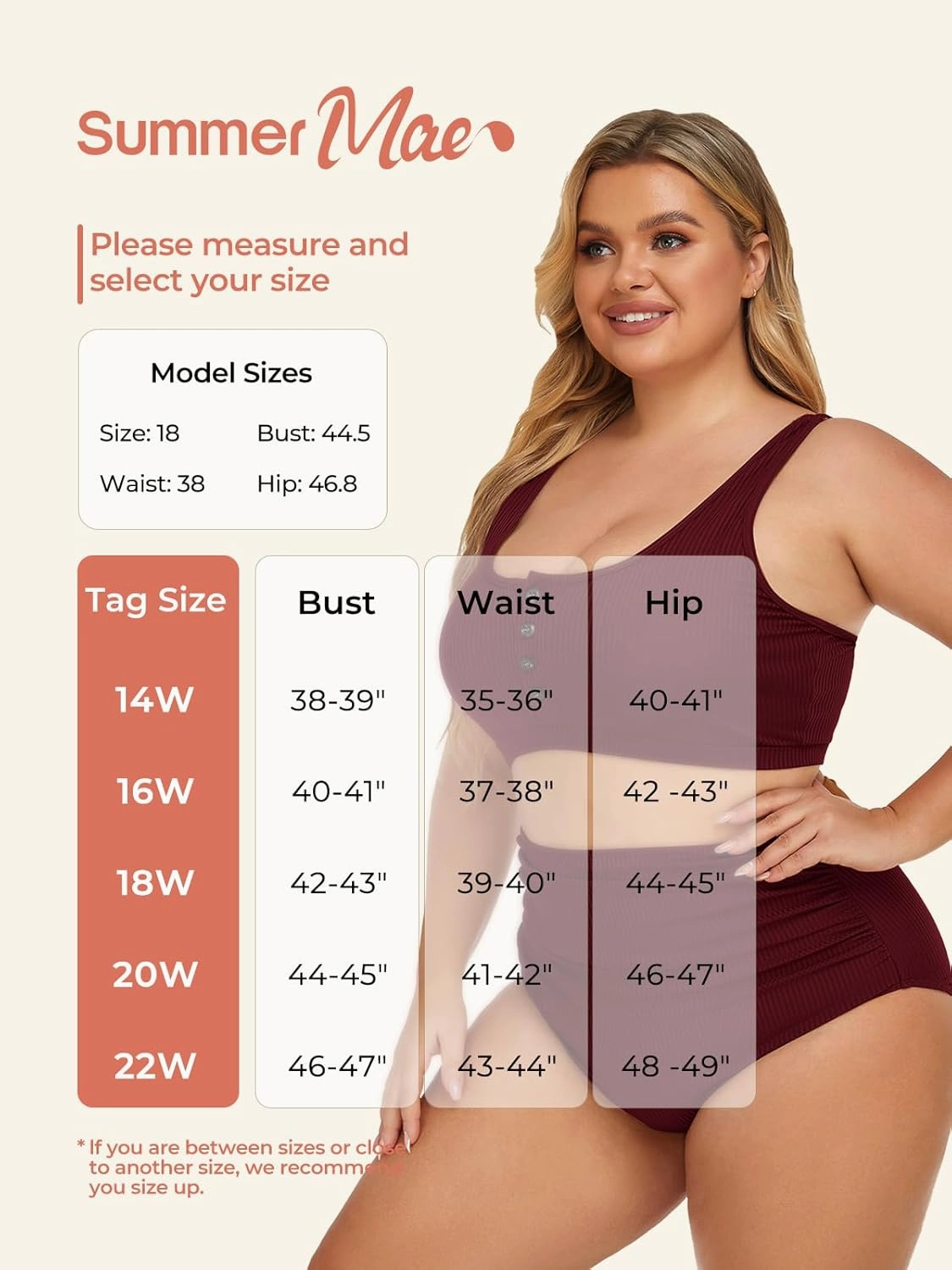 Summer Mae Plus Size Women Ribbed Bikini Set Two Piece High Waist Swimsuit Scoop Top Tummy Control Bathing Suit Swimwear