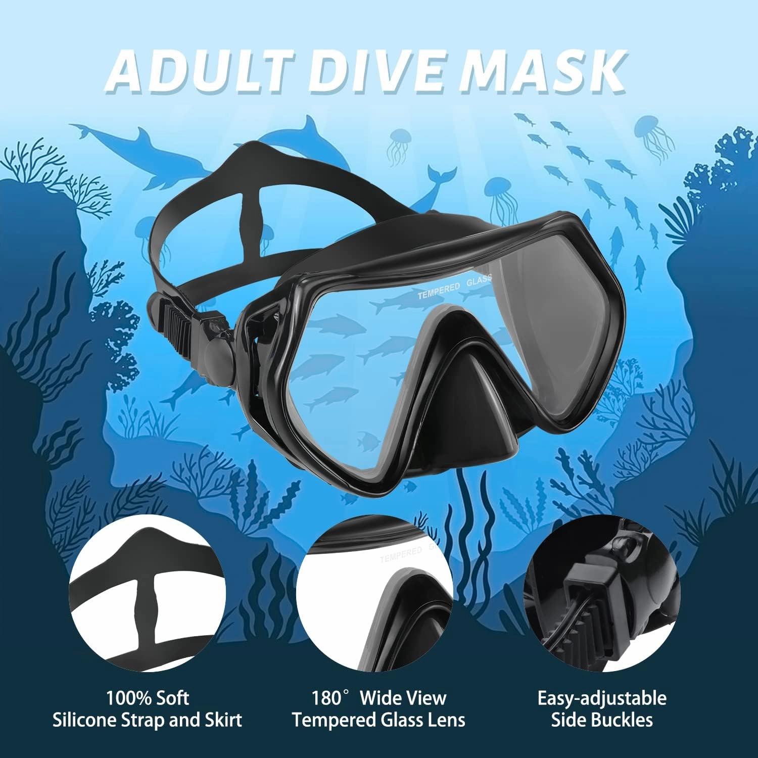 Supertrip Snorkel Mask Adult Swimming Goggles with Nose Cover for Men Women Youth, 180??Clear View Scuba Swim Mask
