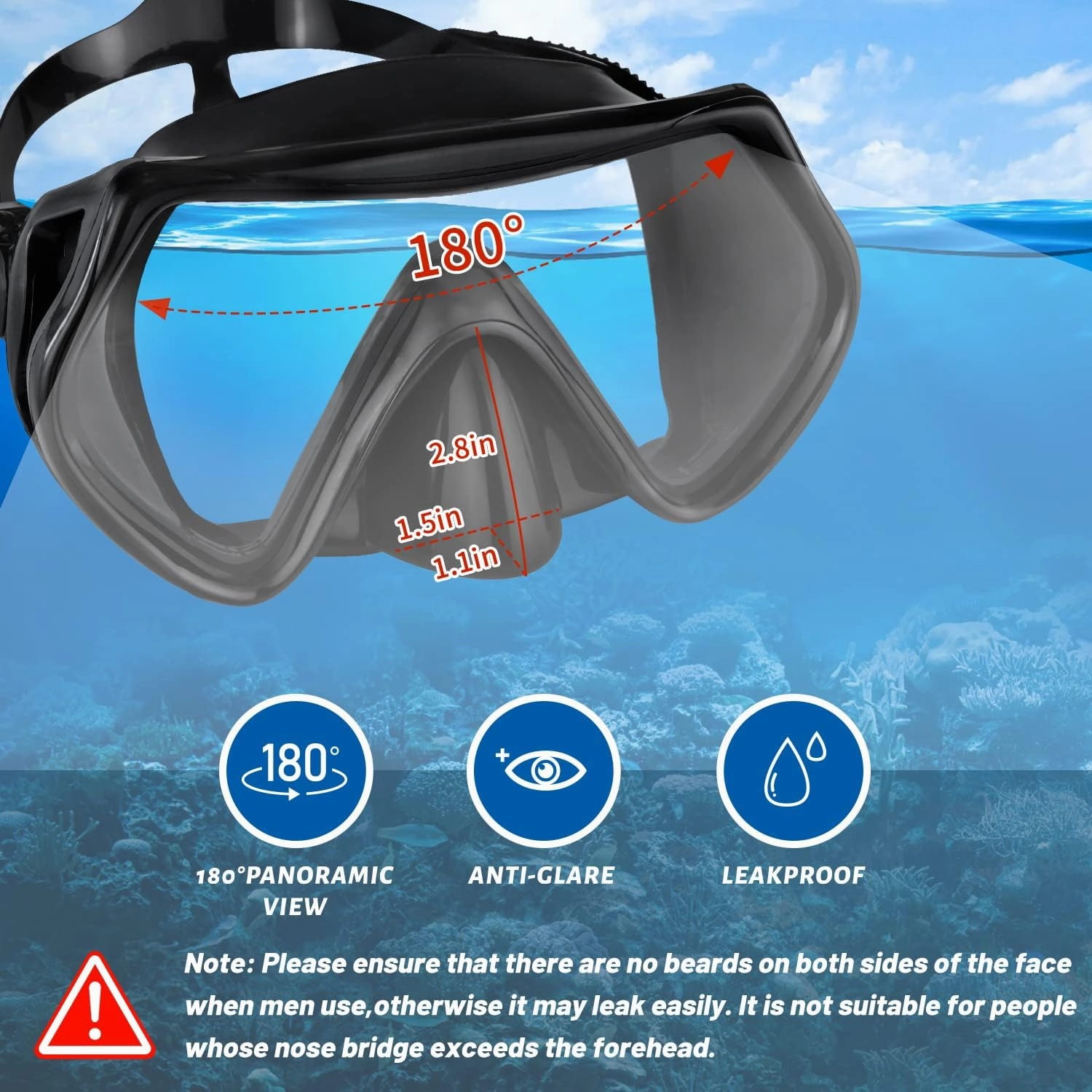Supertrip Snorkel Mask Adult Swimming Goggles with Nose Cover for Men Women Youth, 180??Clear View Scuba Swim Mask