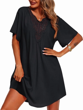 Supnier Womens Bathing Suit Cover Ups Lace Crochet V Neck Summer Beach Swimsuit Coverup Dress